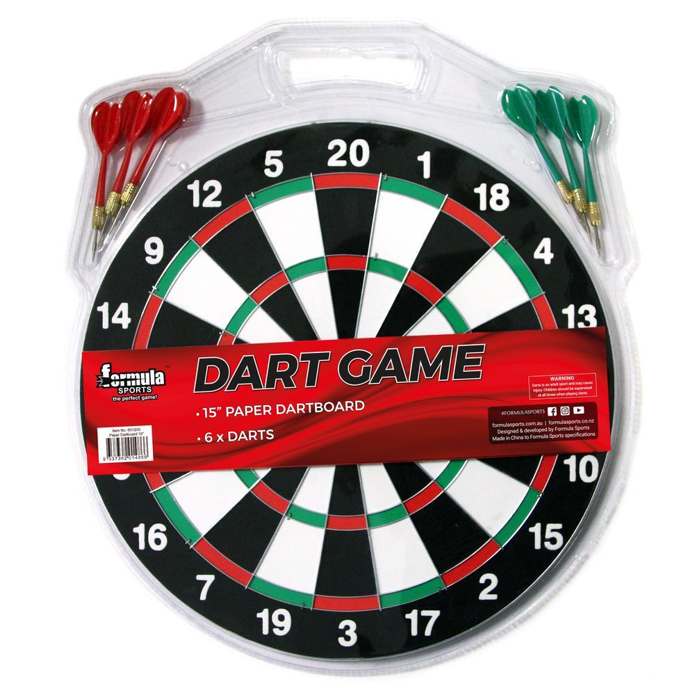 FORMULA SPORTS 15" PAPER DARTBOARD WITH 6 DARTS