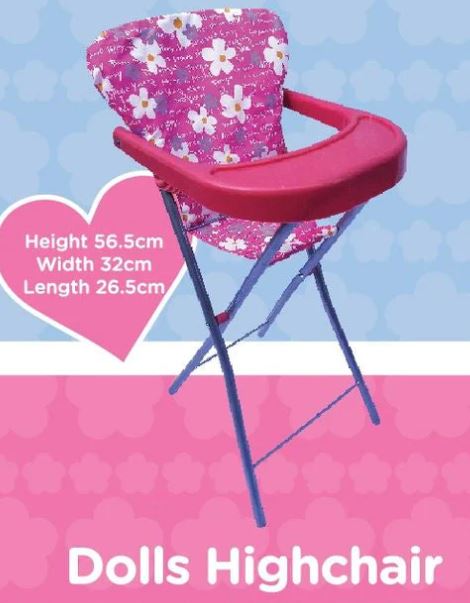 PLAYWORLD DOLL HIGHCHAIR PINK WF