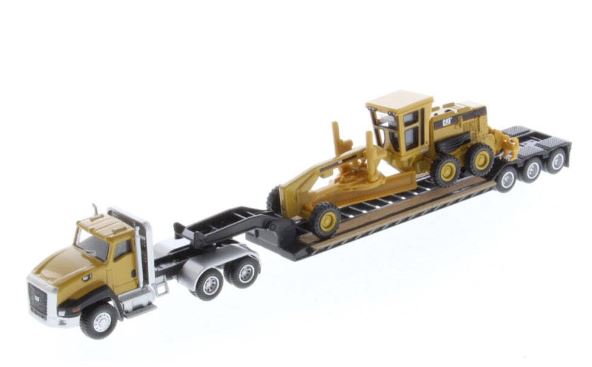 CAT 1:87 SEMI TRACTOR WITH LOWBOY TRAILER AND CAT 163H MOTOR GRADER