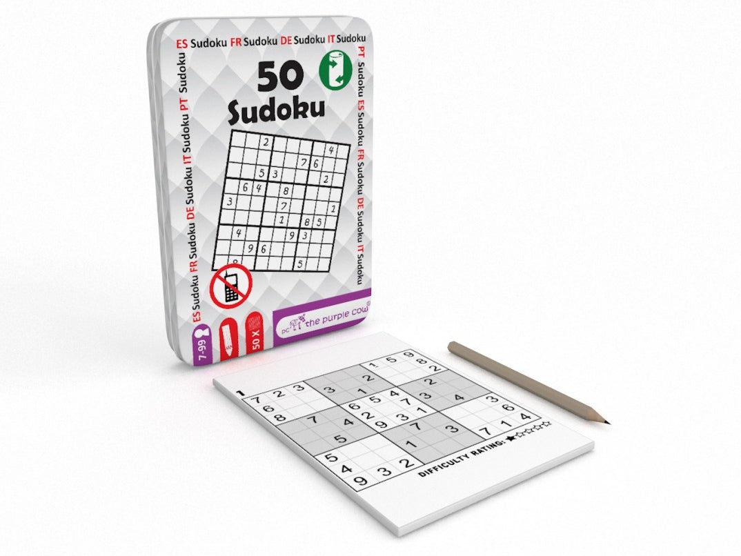 THE PURPLE COW TRAVEL TIN OF 50  - SUDOKU