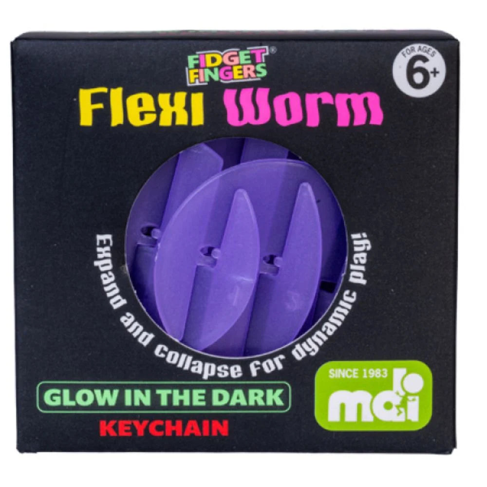 KEYCHAIN FIDGET FINGERS FLEXI WORM GLOW IN DARK ASSORTMENT -