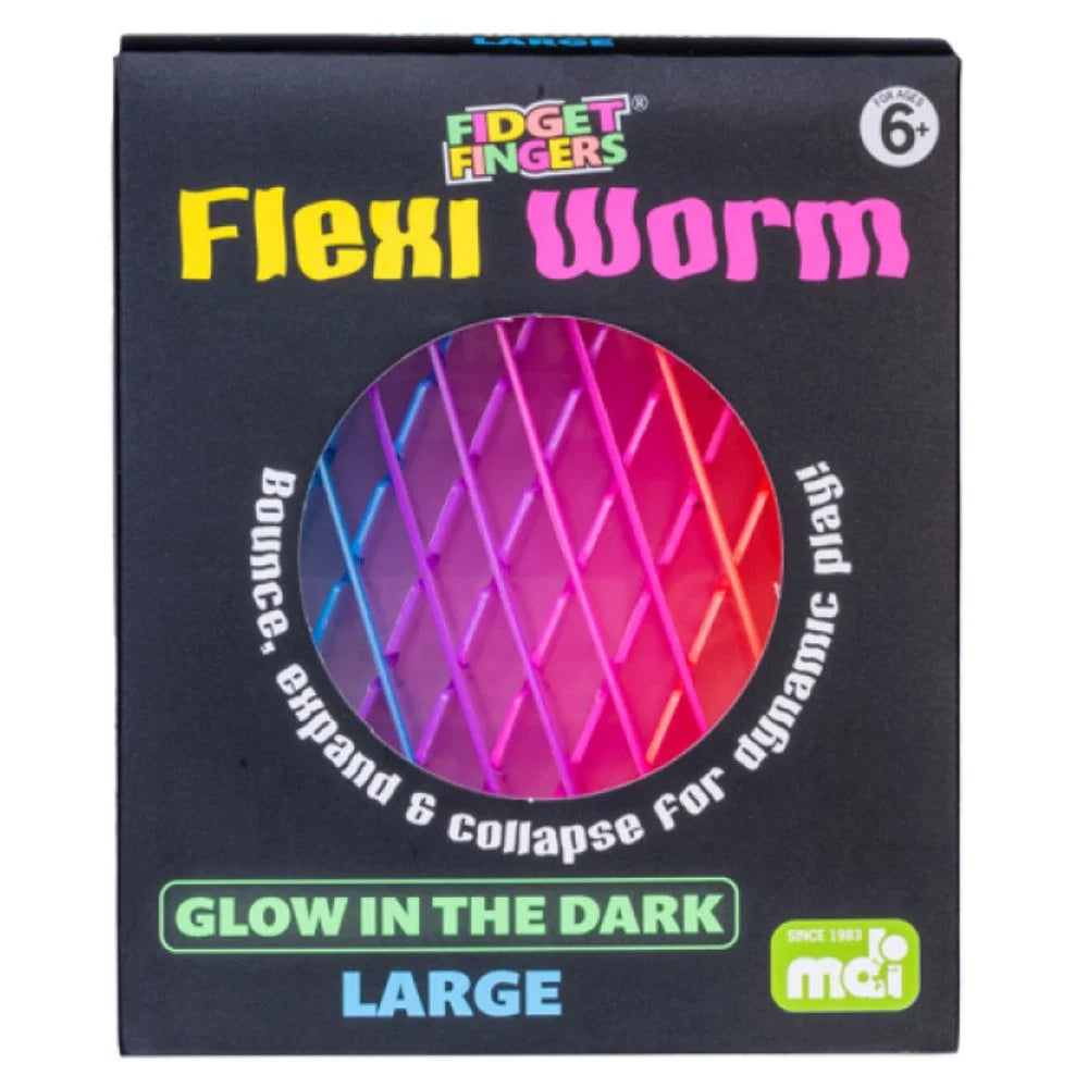 LARGE FIDGET FINGERS FLEXI WORM GLOW IN DARK ASSORTMENT -