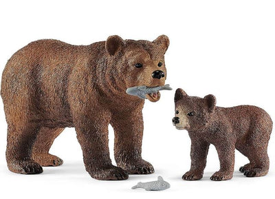 SCHLEICH - WILD LIFE - GRIZZLY BEAR MOTHER AND CUB WITH FISH