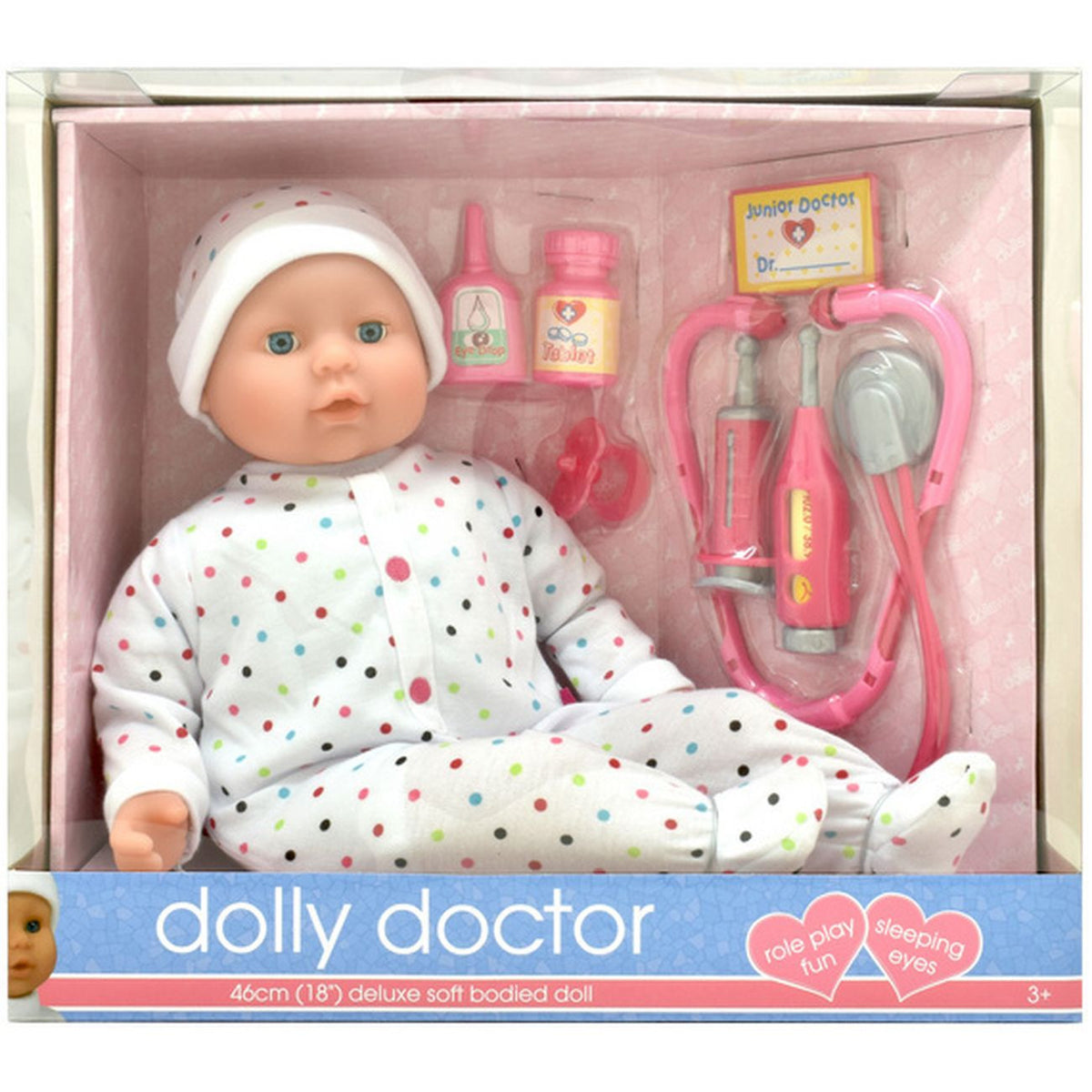 DOLLSWORLD DOLLY DOCTOR POLKA DOT 46CM