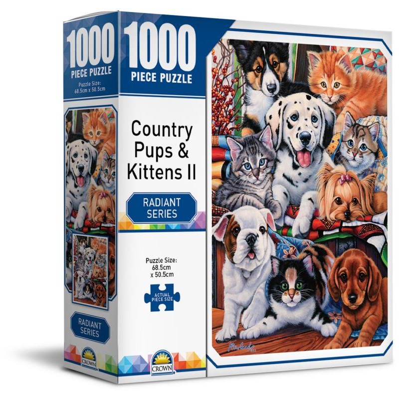 CROWN RADIANT SERIES - KITTENS & PUPPIES IN THE GARDEN 1000PC PUZZLE