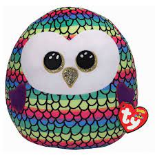 TY OWEN OWL RAINBOW 10 INCH BEANIE SQUISH A BOO